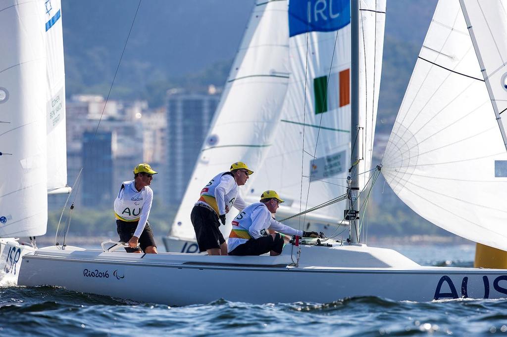 Australia placed second in race 2 of the Sonar - 2016 Paralympics - Day 1, September 13, 2016 © Richard Langdon / World Sailing